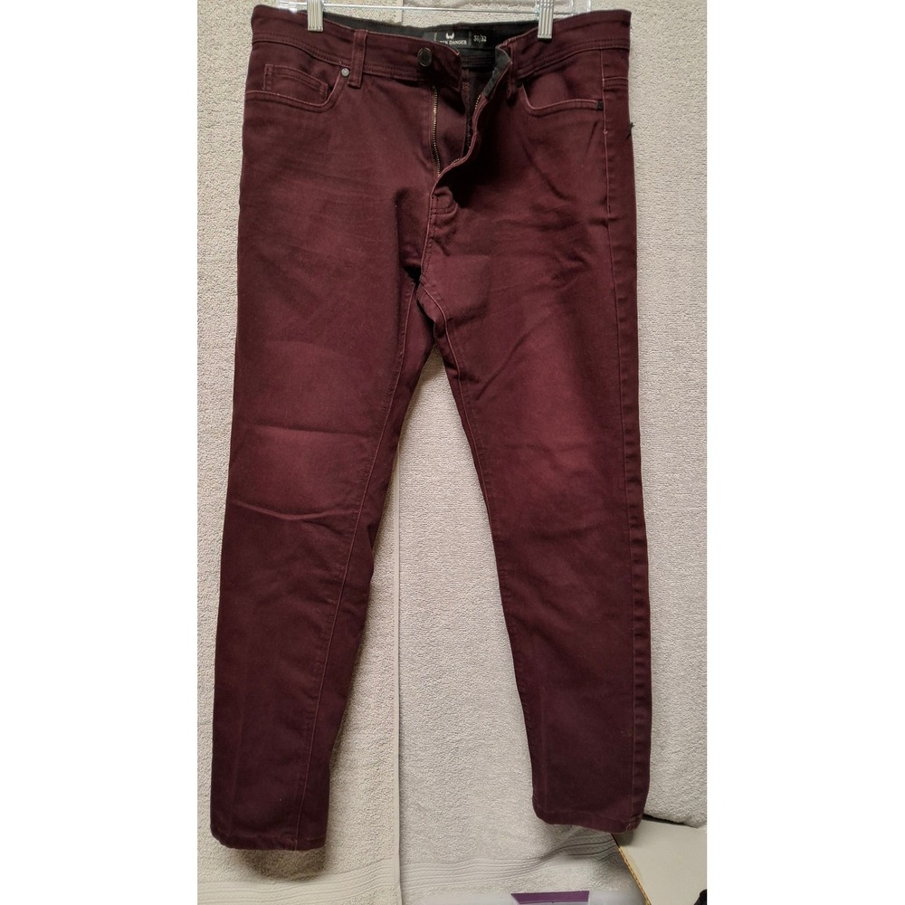 Nick DangerMensSlim StraightBurgundy Maroon ChinoPants36x32.5-Pocket Trousers(b7